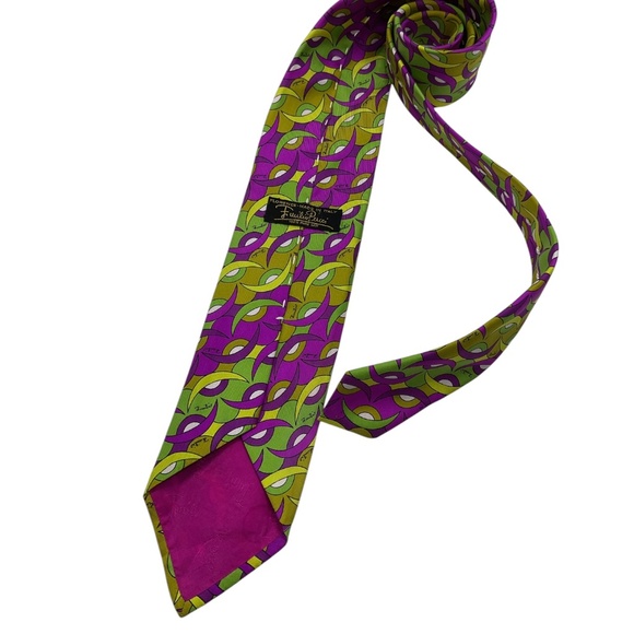 EMILIO PUCCI Purple/Green Geometric Silk LUXURY Lightweight Tie ITALY - Picture 2 of 4